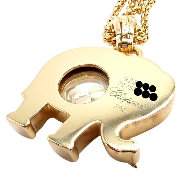 Authentic! Chopard 18k Yellow Gold Large Happy Elephant Pendant Necklace - Picture 3 of 15